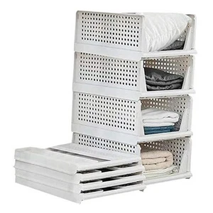 Folding Wardrobe Storage Box 4-Pack Plastic Drawer Organizer Stackable Shelf - Picture 1 of 7