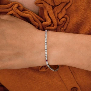 3.00 Tcw H/SI Diamond Tennis Chain Bracelet Gift Ruby Gemstone 18k White Gold - Picture 1 of 10