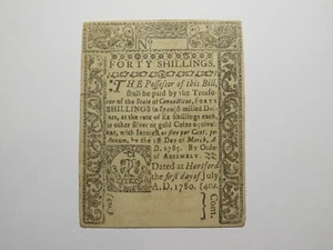 1780 Forty Shillings Hartford Connecticut Colonial Currency Bank Note Bill XF++ - Picture 1 of 2