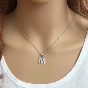 925 Sterling Silver Mini Initial K, J Pendant Necklace - Any / All Letter Length - Picture 1 of 5