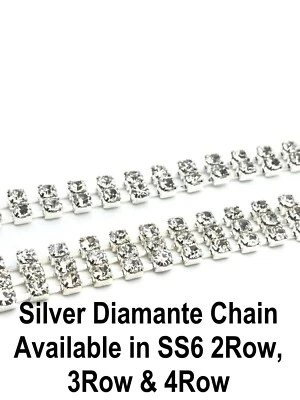SS6 1 Metri Argento A Cristallo Diamante Strass Catena per Decorazione per Nozze - Immagine 1 di 3