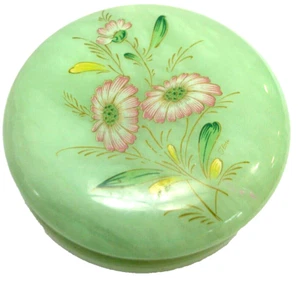 Scatola Gioielli Rotonda Vintage Verde Alabastro Floreale Margherita Cernierata Oro 4,5 - Foto 1 di 10