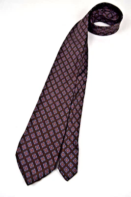 Corbata de Colección Martelli Años 70 Azul Diamante Bullseye Foulard Taupe Seda 57" X 3.25" Foto 1 de 4