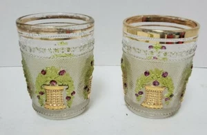Hollywood Regency decor Pressed Glass Cups With Gold And Grape  - Picture 1 of 10