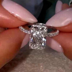 2.50 TCW Radiant Moissanite Hidden Halo Engagement Wedding Ring In 9K White Gold - Picture 1 of 17