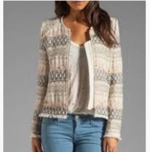 IRO Blaze Tribal Tweed Jacket Cream/Multi Embroidered Cotton-Blend Size 1/S - Picture 1 of 8