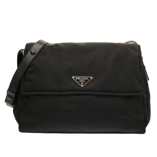 Auth PRADA ReNylon Large Padded Shoulder Bag 1BD256 Black Nylon