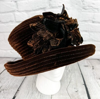 ERIC JAVITS женщин упаковываемый Нью-Йорк темно-коричневый бархат роскошь дизайнер шляпа - Изображение 1 из 4