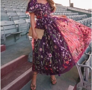 JessaKae Mercy Purple Floral Dress Size XXS A-Line Flutter Sleeve Tulle NWT - Picture 1 of 5