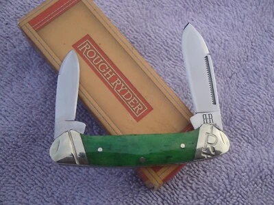 Rough Rider Green Bone BUTTERBEAN Canoe Pocket Knife Smooth Bone Handles N  BOX - Image 1 of 2