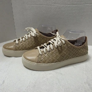 Frye Lena Woven Womens Sneakers Sz  8.5 Tan Leather Low Top Lace Up Comfort Shoe - Picture 1 of 12