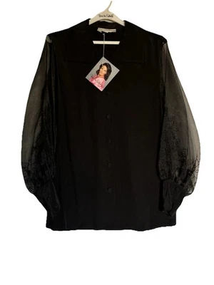 NWT VTG Diane Von Furstenberg M blouse Silk Y2k Sheer Sleeve Blouse Old Money - image 1 of 4