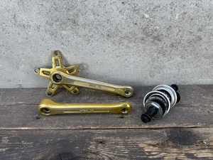 Suntour VX Gold Bmx Crank Set 3 Piece Vintage Gokd Old School - Picture 1 of 17