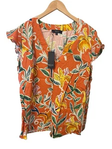 Rachel Roy Woven Peasant Top Boho Blouse Shirt Floral Plus 1X NWT Linen Blend - Picture 1 of 7