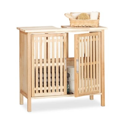 Waschbeckenunterschrank stehend Badschrank mit Siphon-Ausschnitt natur 6 kg - Bild 1 von 4