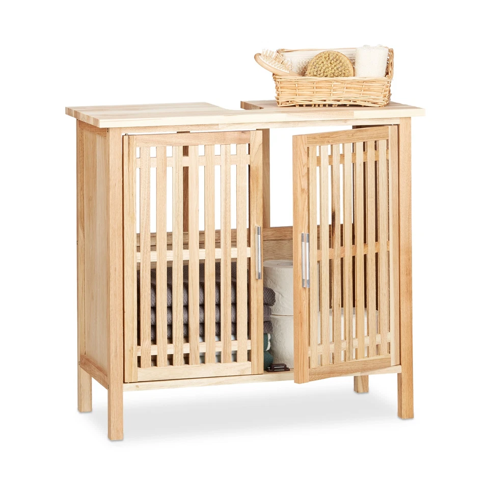 Waschbeckenunterschrank stehend Badschrank mit Siphon-Ausschnitt natur 6 kg - Bild 1 von 4