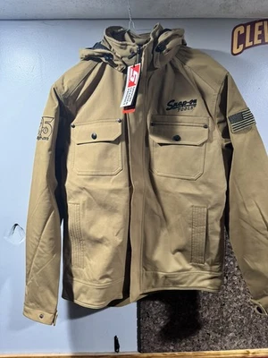 HERRAMIENTAS A PRESIÓN 2025 RA CHAQUETA CON CAPUCHA ABRIGO DE INVIERNO AISLANTE CREMALLERA DORADO TOSTADO NUEVO Foto 1 de 4