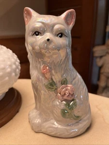Floral Iridescent Lustreware China Cat Figurine Vintage 6.5” - Picture 1 of 6