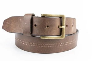 Brown 100% Natural Leather Belt Double Stitch Detail Casual Style 34"-36" - Picture 1 of 5