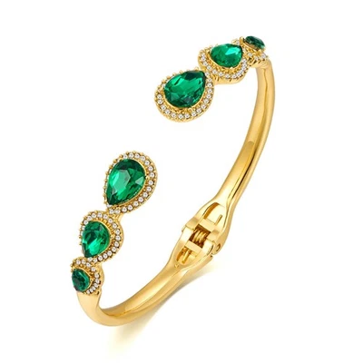 Открытый манжеты браслет зеленый браслеты для женщин со стразами браслет моды - Изображение 1 из 4