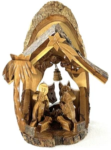 Belén de madera de olivo tallado a mano Belén Israel Sagrada Familia Establo 6” - Imagen 1 de 9