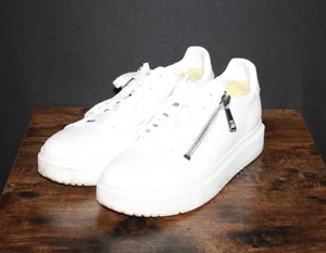 DKNY Lace Up Leathe Platform Sneakers Side Zip White Size 10 - Picture 1 of 6