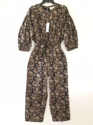 Mono Anthropologie Cleobella Negro Marrón Floral Ancho Necesidad en V Pequeño Nuevo con Etiquetas Foto 1 de 4