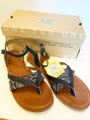 Nuevas Sandalias Toms Lexie 8 Azul Denim Multi Zapatos para Mujer Foto 1 de 3