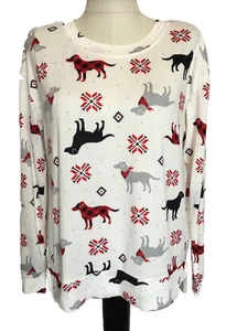 SECRET TREASURES SOFT HACCI KNIT IVORY DOGS MIX MATCH Long Sleeve Top Sz M - Picture 1 of 9