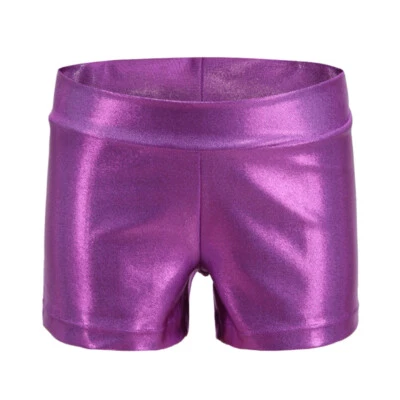 Pantalones cortos metálicos para niñas ajustados de gimnasia atléticos brillantes modernos de baile Foto 1 de 4