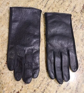 Vintage Größe S schwarz Stretch Leder 8" Handschuhe strukturiert Japan Fourchettes - Bild 1 von 15