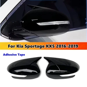 Gloss Black OX Horn Side Mirror Cover Cap Trim For Kia Sportage KX5 2016-2019 - Picture 1 of 8