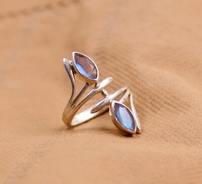 Anello in argento sterling 925 massiccio con gioielli in argento labradorite ... - Immagine 1 di 4