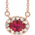 14K Rose 6X4 Mm Lab Created Ruby And 1 10 Ctw Natural Diamond 16 Necklace