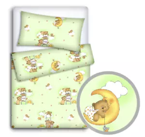 BABY BETTWÄSCHE SET 120x90 KISSENBEZUG BETTDECKE 2-TEILIG PASSEND FÜR BETT 120x60 LEITER GRÜN - Bild 1 von 1
