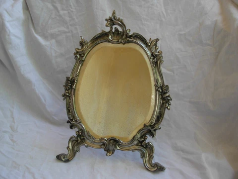 ANTIQUE FRENCH SILVERPLATED PEWTER TABLE MIRROR,LOUIS 15 STYLE,LATE 19th Cover