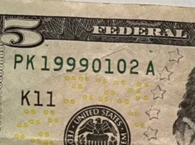 🔥🔥🎁 Birthday Five Dollar Bill 1999/01/02 Very Nice Gift For Birthday 2017A - Image 1 of 3