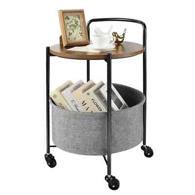 Round Storage End Table, Side Table with Cloth Basket for Bedroom Bathroom, Pink - Image 1 of 4