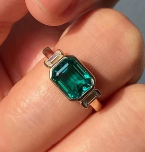 Anello da sposa promessa argento sterling 925 lunetta zirconi simulati taglio smeraldo 2,2 ct - Foto 1 di 5