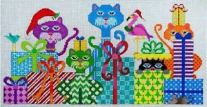 Needlepoint Handpainted Crazy Cat Christmas JP Needlepoint 6x12 - Picture 1 of 1