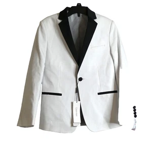 Calvin Klein White Tuxedo Jacket Sz 12 Blazer Macy's Wedding Formal Black NWT - Picture 1 of 13
