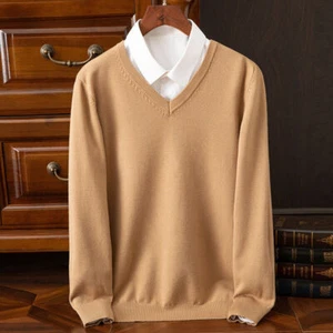 Maglione uomo simil cashmere scollo a V manica lunga pullover maglia base maglia calda - Foto 1 di 41