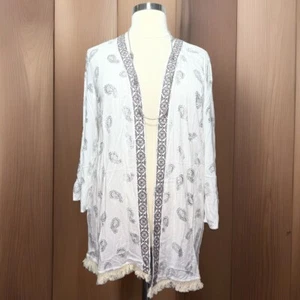 Indigo Thread Co. White Paisley Fringe Kimono Women’s Size 1X - Picture 1 of 8