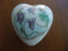 Vintage Hand-Made Limoges Small Trinket Box With Purple Iris Decoration.