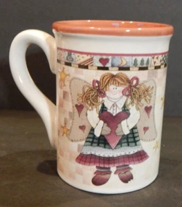 Christmas Holiday Ceramic Coffee Tea Cup Mug - Country Angel with Hearts & Stars - Picture 1 of 6