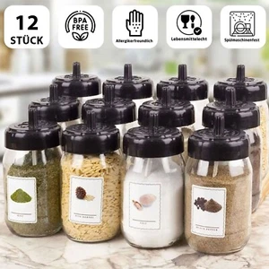 12x Gewürzgläser 330ml – Glas Vorratsdosen mit Deckel & Löffel, luftdicht - Bild 1 von 7