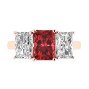 4Ct Emerald Cut Natural Garnet Three Stone Engagement Ring, 14K Rose Gold - Picture 1 of 11