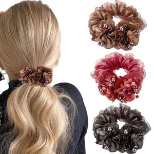 3 Packs Flower Hair Scrunchies Large Chiffon Elastic Hair Ties Hair Accessories - Picture 1 of 7