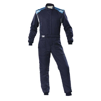 TUTA IGNIFUGA RALLY BLU CIANO OMP FIRST-S SUIT IA01828D NEW OMOLOG FIA 8856-2018 - Immagine 1 di 3