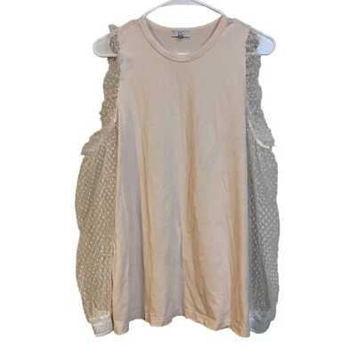 Clu Ruffle Lace Cold Shoulder Cotton Blouse Silk Band Mixed Media Women’s Size M - Image 1 of 4